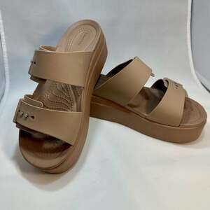 Crocs Women's Brooklyn Buckle Low Wedge Sandals in Latte/Mushroom